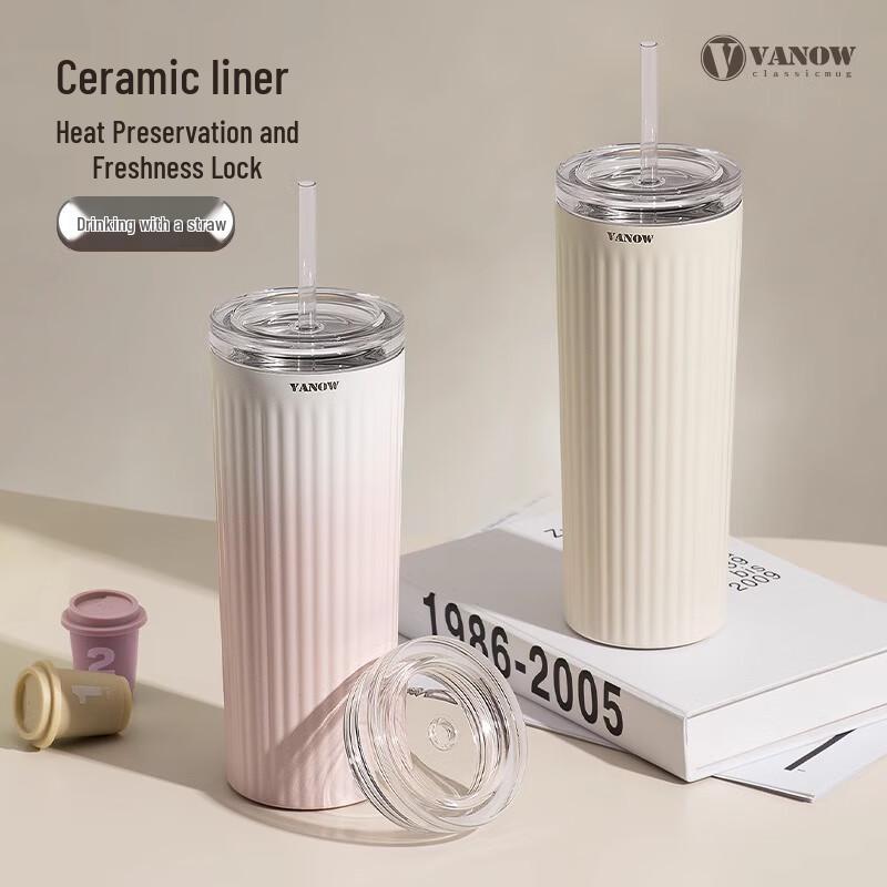 

Vanow Striped Ceramic Lined Straw Cup, 650ml