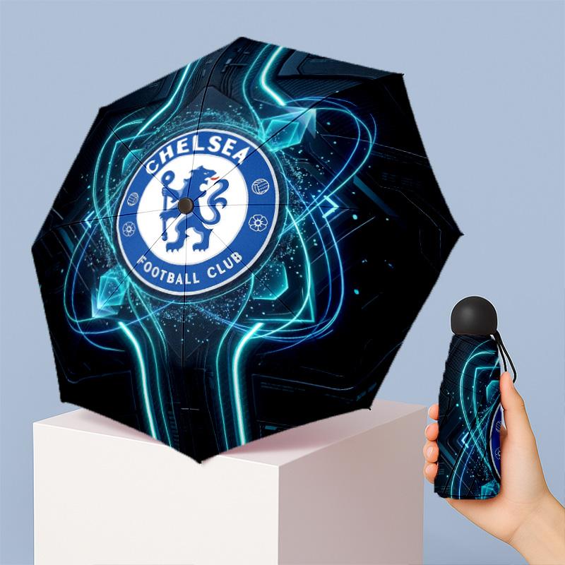 Chelsea FC Pattern Printed Mini 5 Folds 8 Ribs Compact Umbrella Windproof Waterproof Lightweight Portable Folding