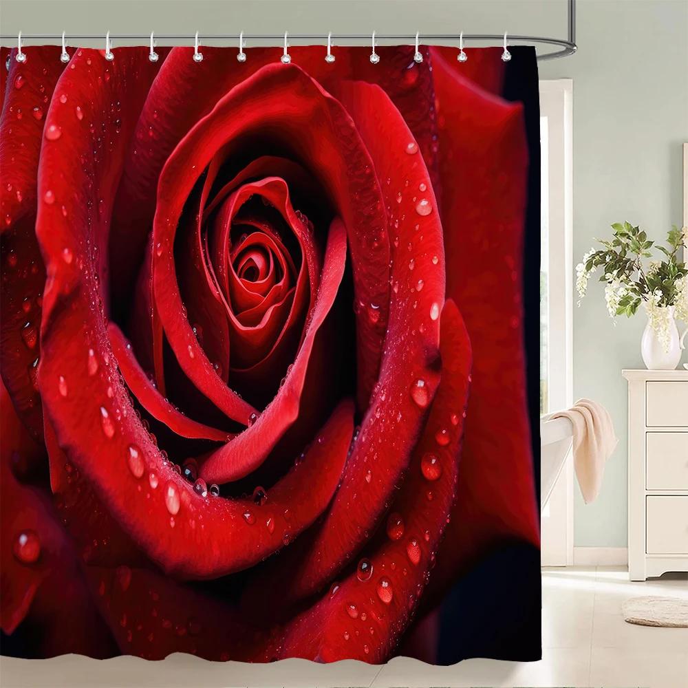 Waterproof Polyester Fabric Red Rose Shower Curtains Blue Rose Flowers Printing Bathroom Curtains for Home Decoration Curtain