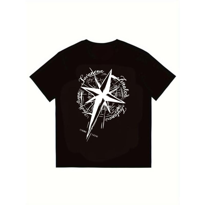 

Black T Shirt with White Star Graphic and Lavencio Text Design for Casual Streetwear Style S