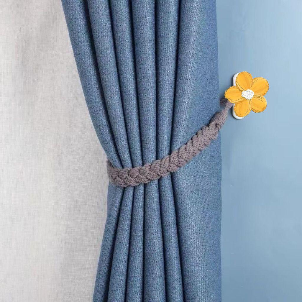 Boho Macrame Cotton Curtain Tieback, No Drill Linen Curtain Strap, INS Beige Curtain Holder for Bedroom/Living Room