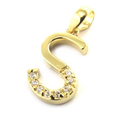 [M8765] - Gold Plated Pendant 'Letter S' Golden White - 21x10 Mm