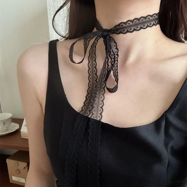 Versatile Spring/Summer White Lace Bow Headband & Silk Clavicle Scarf