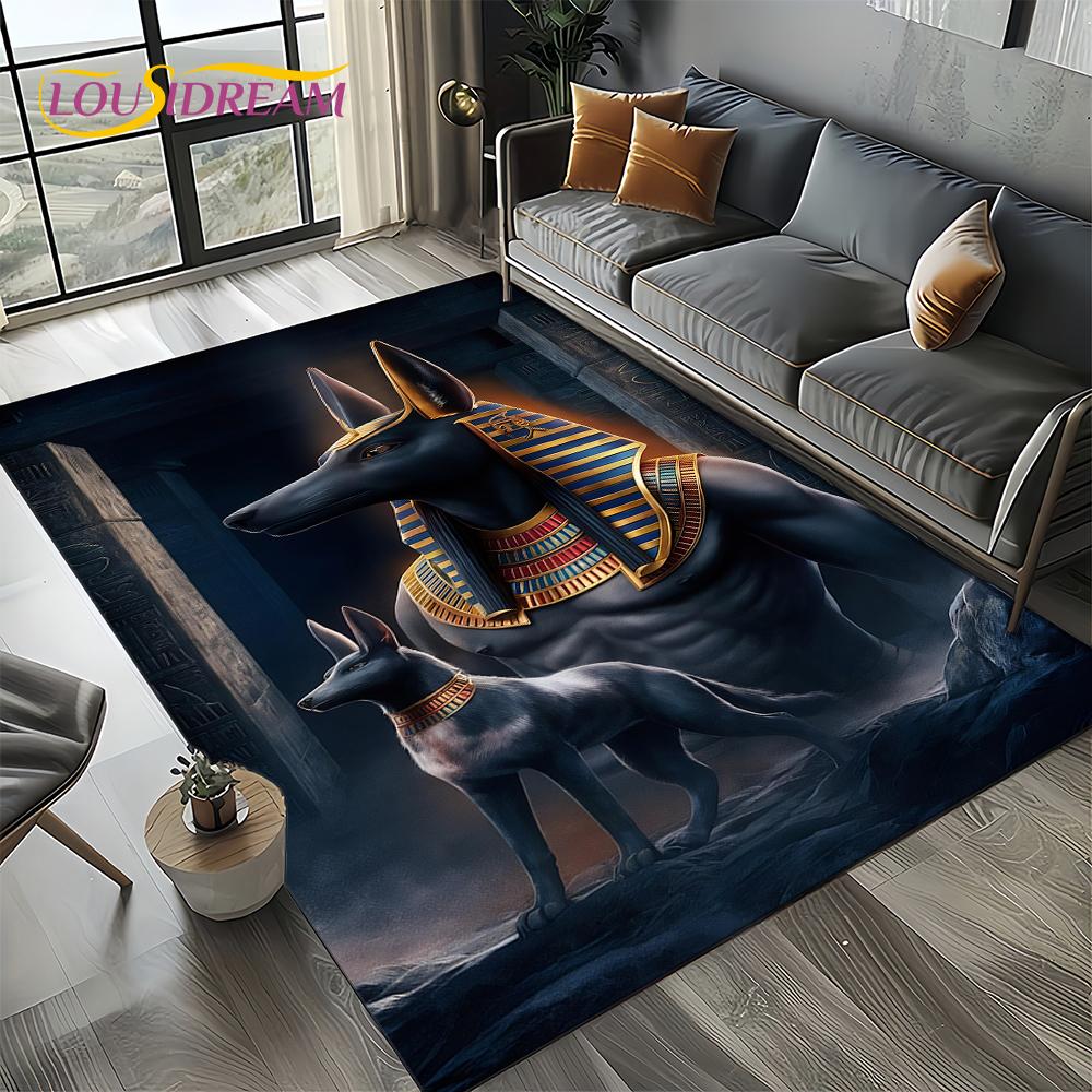 2025 Ancient Egypt Death Anubis Pharaoh Horus Mythology Carpet Rug for Living Room Bedroom Home Sofa,Area Rug Non-slip Floor Mat