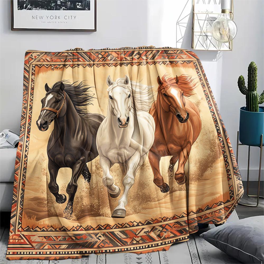 Horse Print Flannel Blanket, High Quality Comfortable for All Seasons, Home Decor, Warmth and Comfort, Perfect for Christmas Gifts