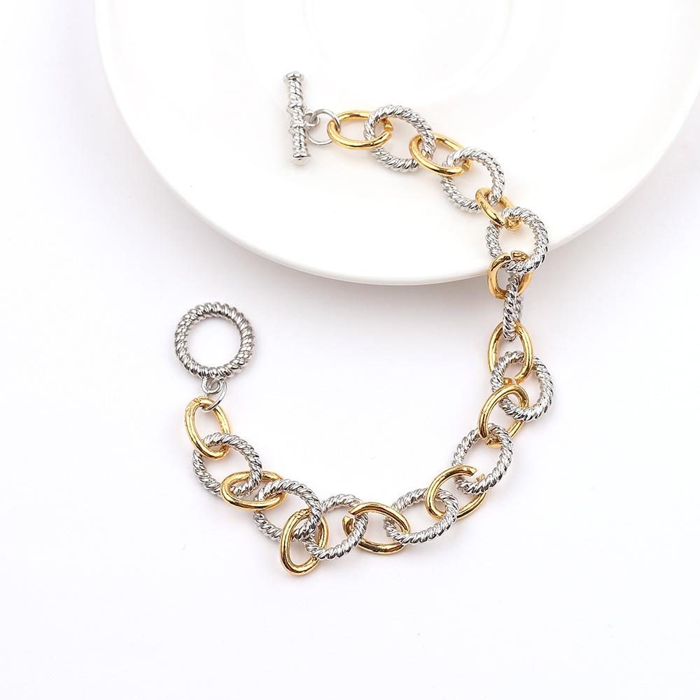 Link Bracelet for Women 2 Tone Circles Chain Silver and Gold Wire Cable Bangle Designer Inspired Bracelets Gift Jewelry