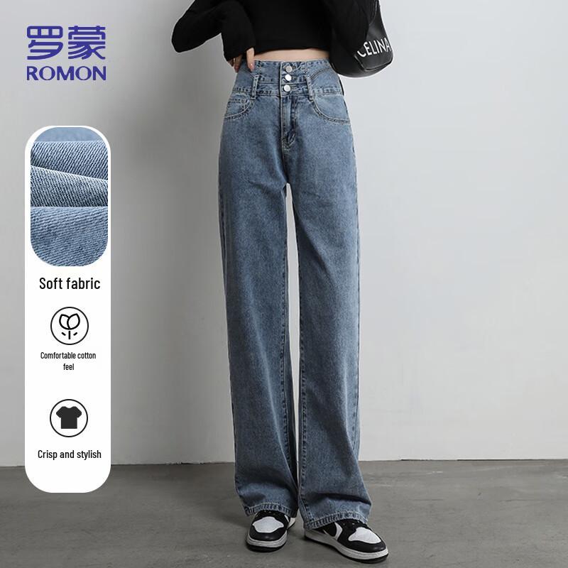 

Luo Meng Women s High-Waist Cotton-Stretch Wide-Leg Jeans L