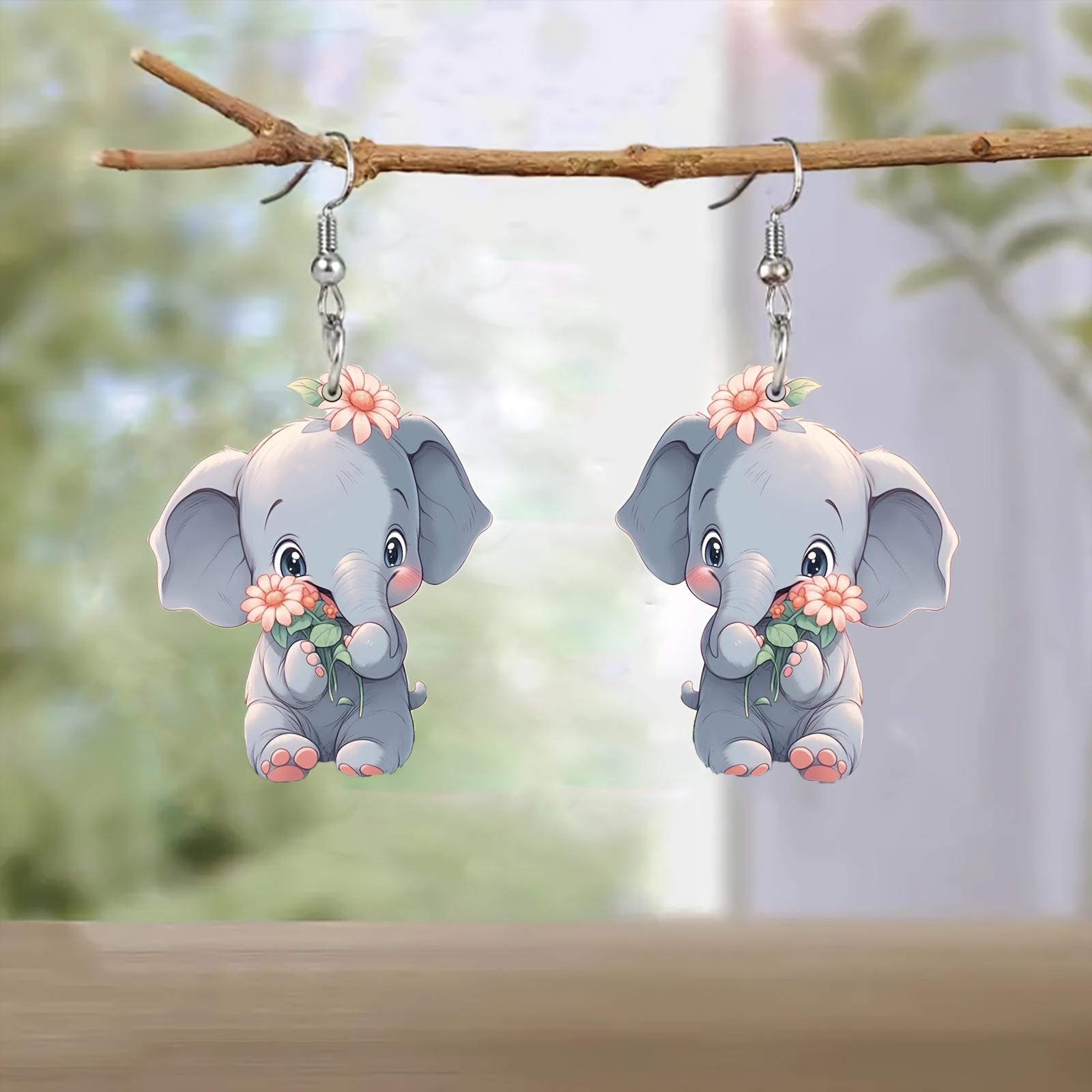 

Симпатичные висячие серьги с цветочным декором в виде слона, акриловые украшения в мультяшном стиле, очаровательные женские серьги