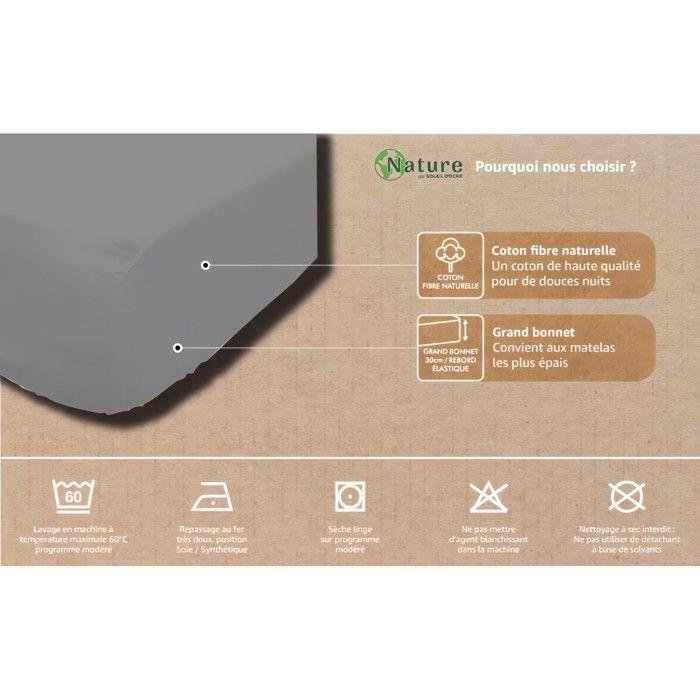 Drap housse en coton 90x190 cm PERCALE ecru, par Soleil d'ocre