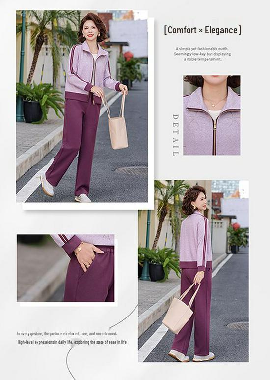 Spring Casual Jacket & Pants Set - Stylish Plus-Size Sportswear for Middle-Aged & Elderly Women