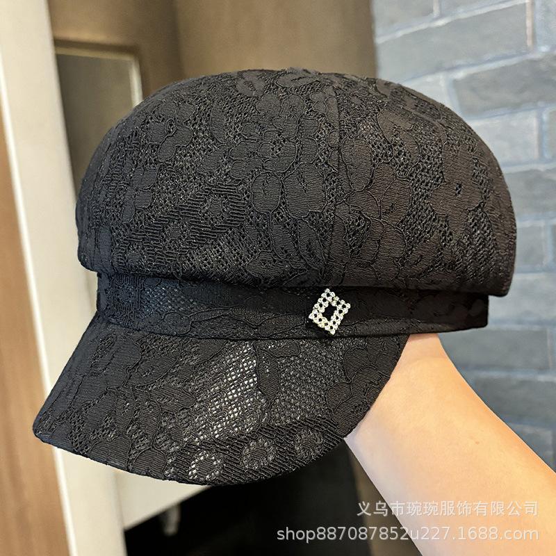 Summer Lace Rhinestone Octagonal Hat Children Show Their Faces Small Breathable Sunshade Painter Hat Fashion Newsboy Hat