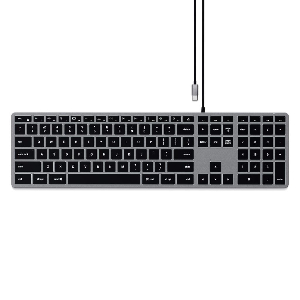 Satechi Slim W3 Wired Backlit Keyboard with US Layout Numeric Keypad with MacBook Mac iPad Pro and USB-C (Compatible Pro, iMac, Mini, Later) (3 Zones)