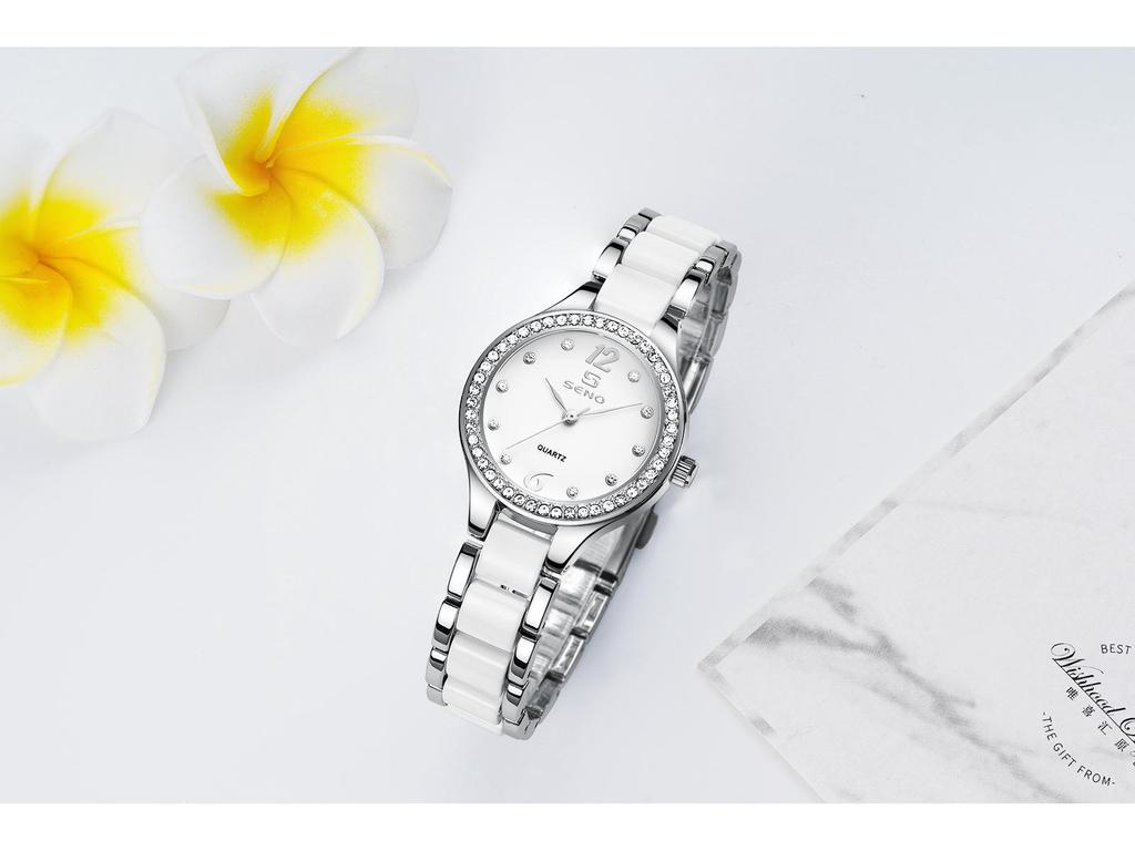 Chenno Keramik Damen Quarzuhr mit Diamanten - Modisch, Wasserdicht