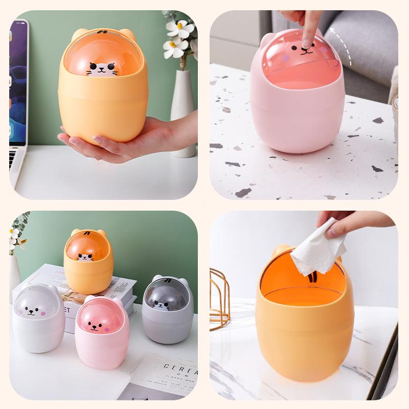 Bote de basura pequeño con tapa, creativo y bonito estilo Ins para el hogar, para dormitorio, escritorio, caja de almacenamiento, soporte para bolígrafos, regalo de una pegatina