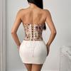 Women Summer Sexy Backless Lace Up Vintage Court Style Lace Trim Strapless Bandeau Top