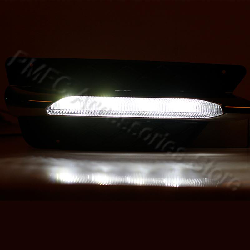 PMFC Front Bumper Grilles Molding LED Fog Light Daytime Running Light Fog Lamp For Mercedes-Benz W204 C-Class 2012 2013 2014