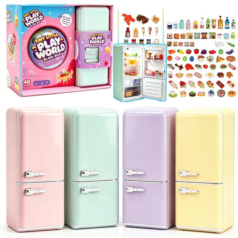 Tiny Little Play World Mini Fridge Blind Box Toy Set | Random Mini Food Models, Micro Table Chair Pretend Play,Creative Capsule