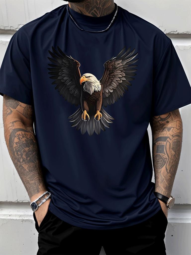 Unisex Soft Cotton Short Sleeve Tee Majestic Spread Wing Bald Eagle Graphic Crew Neck Loose Casual Outdoor Street Daily Wear Top