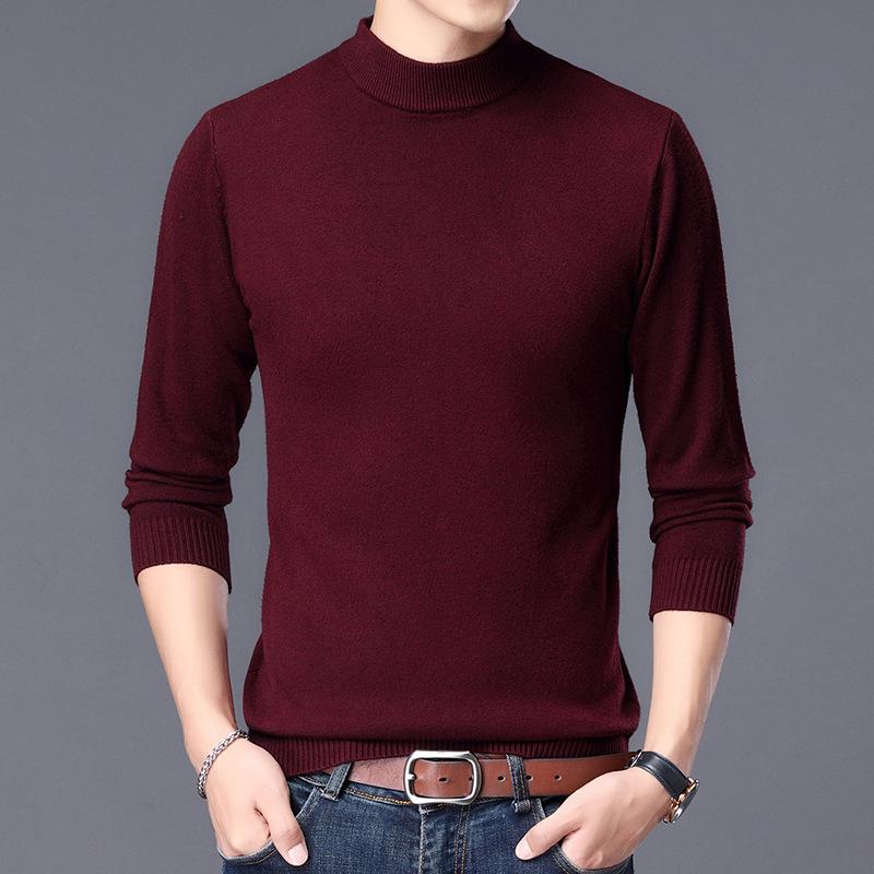 Fashion Sweatwear Mens Anti-pilling High Quality Knitted Half Turtleneck Sweater Slim Fit Long Sleeve Pullover Solid Color Trend Men Clothing