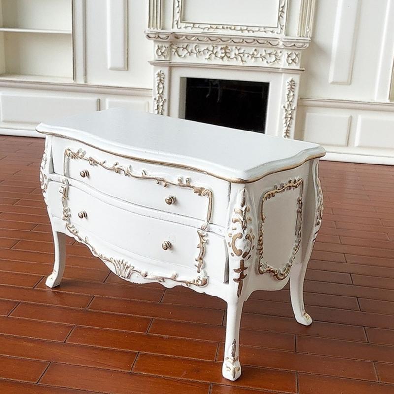 Puppenhäuser Ausstellung Nachttisch Weißes Holz Puppenhäuser Schubladenschrank Nachttisch Goldene Akzente