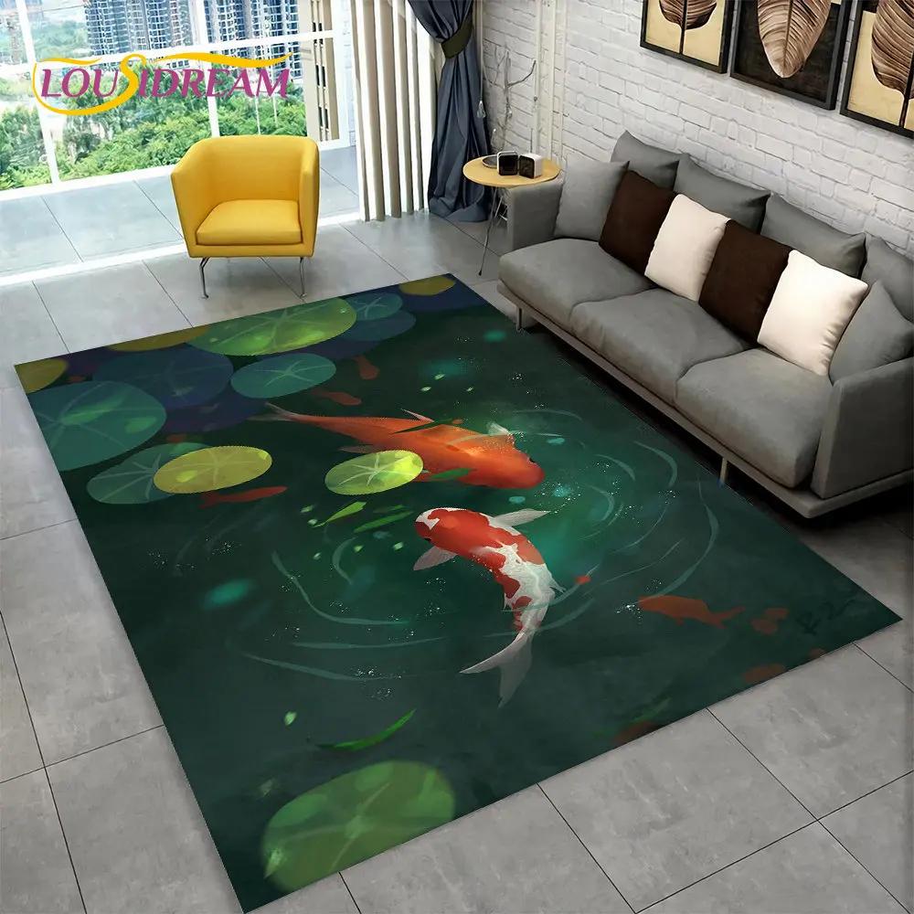 3D Pastoral Tai Chi Fish Area Rug,Carpet Rug for Home Living Room Bedroom Sofa Doormat Decor,Kid Play Kitchen Non-slip Floor Mat