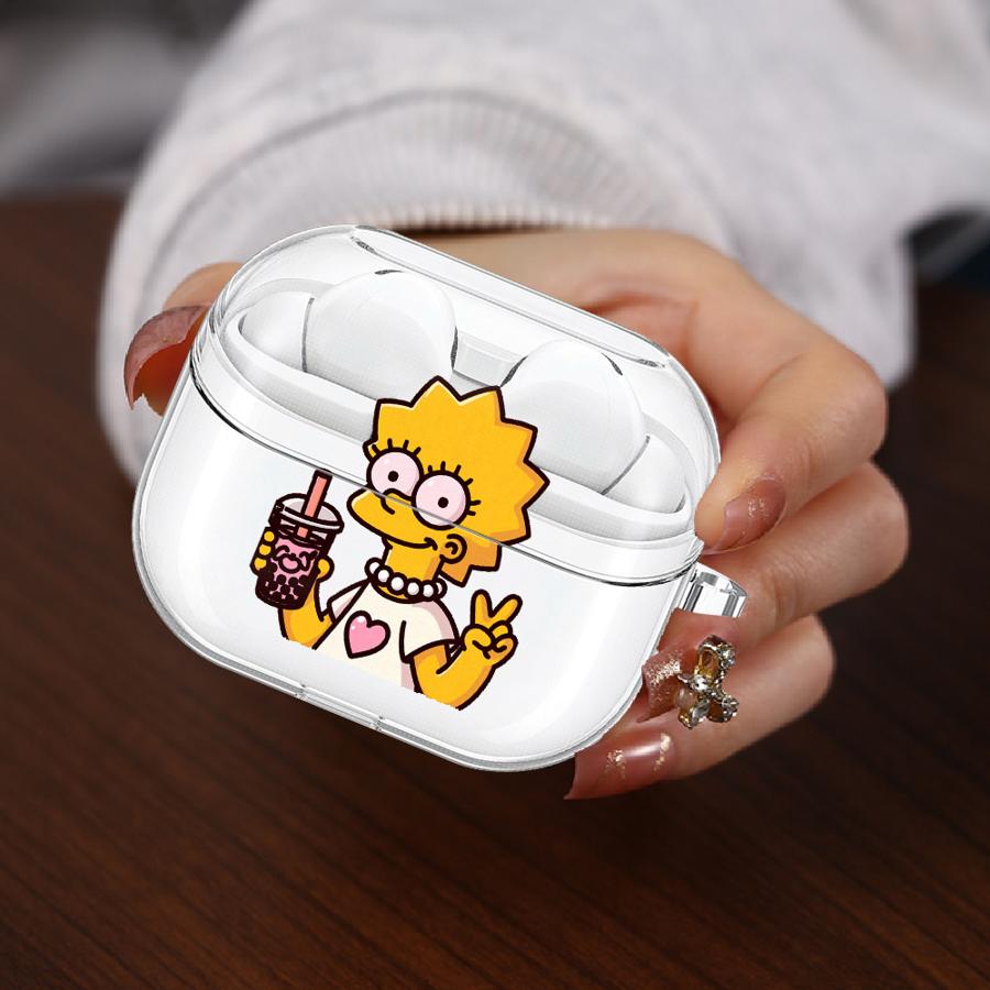 

Case For Samsung Galaxy Buds 2 4 Pro 2Pro 3Pro Live 3 FE 4Pro Clear Earphone Cases Cover With Hook Simpsons Cartoon Buds Live