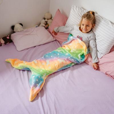 Meerjungfrauenschwanz-Decke, Schlafsack, weicher Flanell, leuchtet im Dunkeln, tragbarer Schlafsack, Foto-Requisite, Überwurfdecke für den Kindergarten zu Hause
