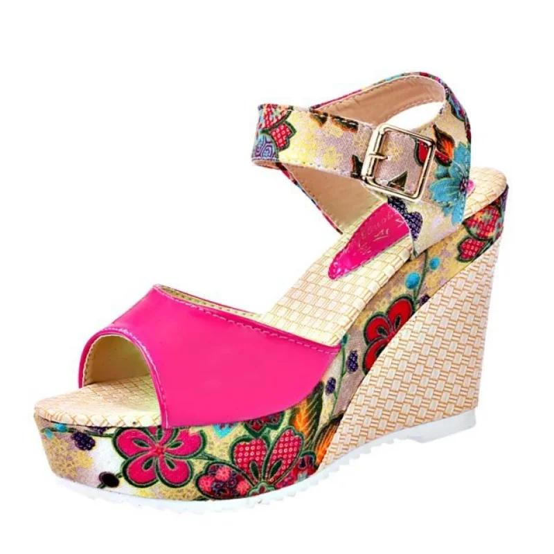 Maogu Summer Platform Wedges Heel Casual Shoes Woman Floral Super High Heels Sandalias Zapatos Mujer 2024 Women Open Toe Sandals
