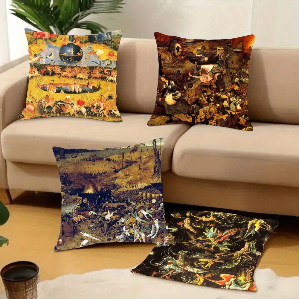 Federa Cuscino Decorativa per Divano Casa Stampa Double-sided Peluche Corto Federa Cuscino Regalo con Opere di Hieronymus Bosch