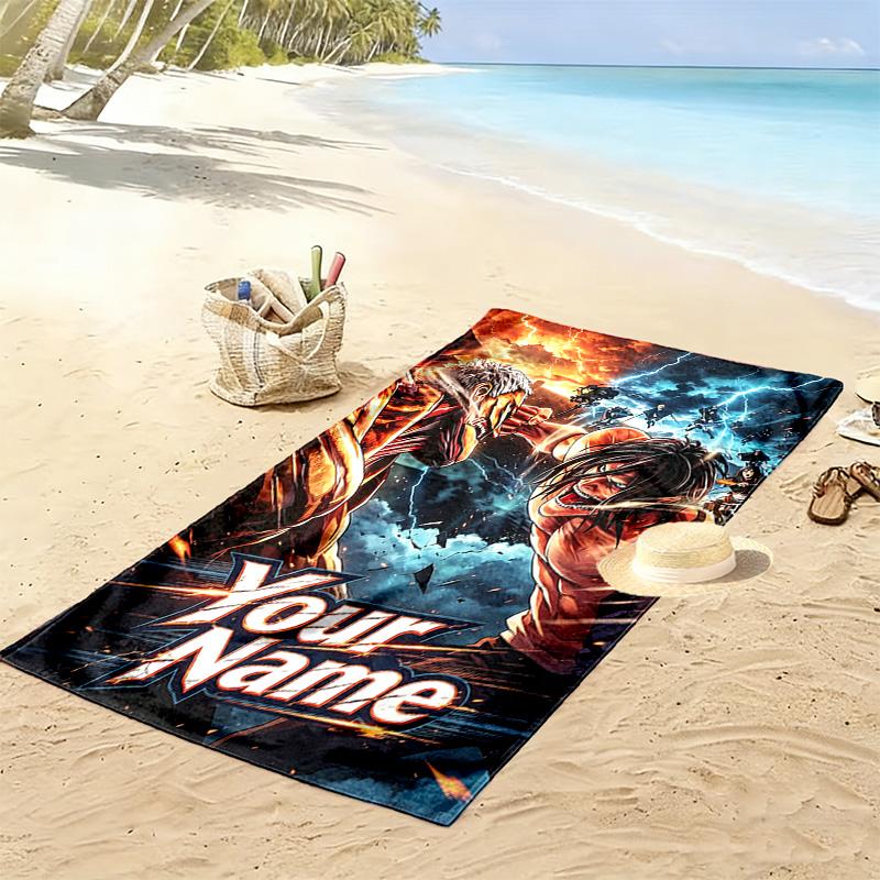 Name Custom Attack-on-Titan Print Beach Towel, Large Soft Quick Dry Towel for Beach Camping Swimming