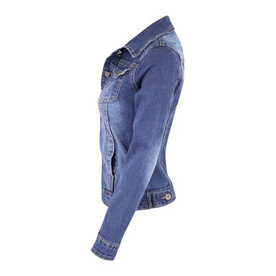 Dámská džínová bunda retro jednořadá slim fit límec dlouhé rukávy jednobarevné kapsy s klopou dámský kabát bunda na dojíždění