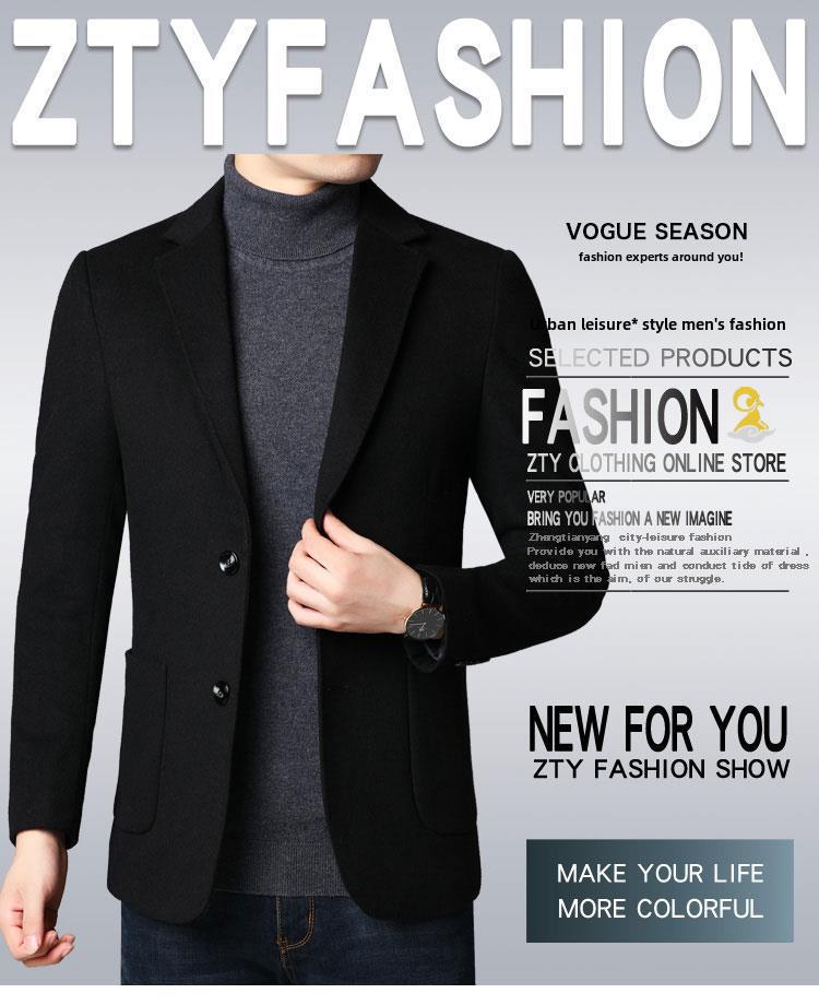 Men's Double-Breasted Cashmere Wool Overcoat & Casual Suit Set for Fall/Winter