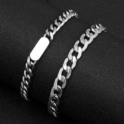 Stainless Steel Cuban Chain Bracelet for Men Hip Hop Minimalist Style Embossed Bracelet Simple Titanium Steel Jewelry Wholesale