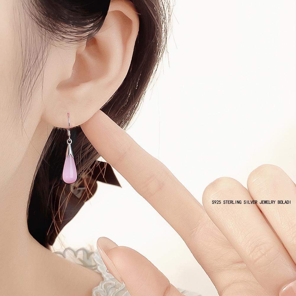 S925 Sterling Silver Moonstone Cat's Eye Dangle Earrings - Elegant, Versatile, High-End Fashion Jewelry