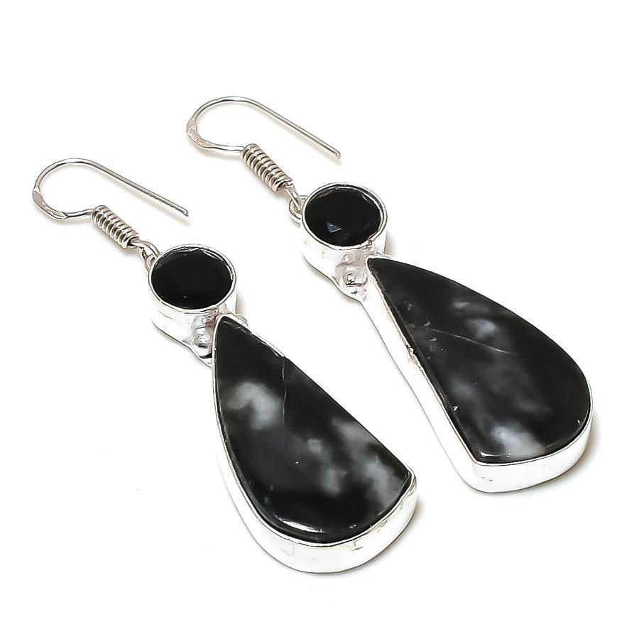 

Ocean Fume Agate, Spinel Gemstone Handmade Ethnic Jewelry Earring 2.36 SR-2182