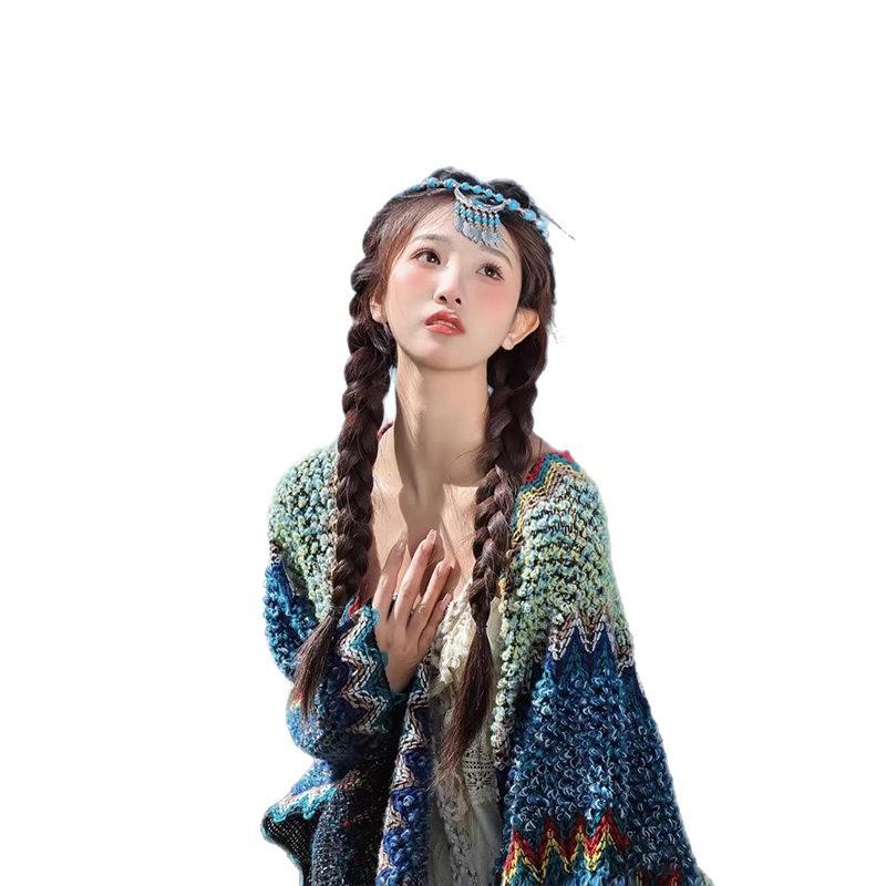 Ethnic style shawl Yunnan Lijiang West Sichuan travel wear Xinjiang Xizang knitted cape cape outside scarf women