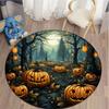 Halloween Forest Pumpkin Round Floor Mat for Indoor Bedroom Living Room Decor – Festive Seasonal Accent
