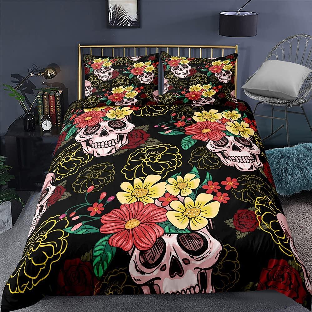 Comforter Sugar Skull Bedding Comforter Set Gothic Twin/Full/Queen/King Set 3 Pieces Soft