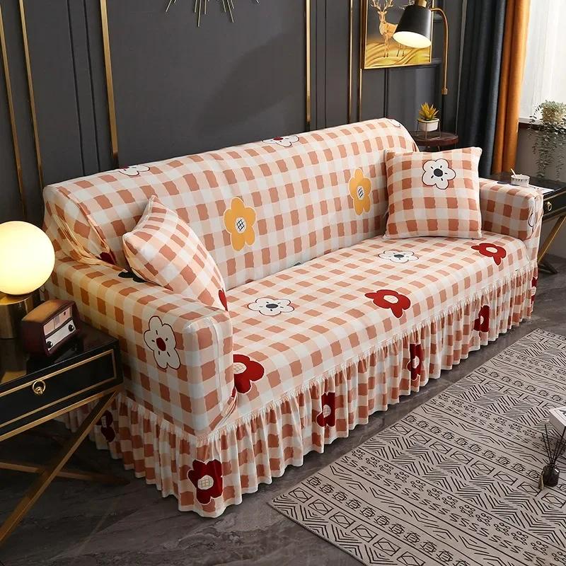 

1PC Чехол для дивана с юбкой из листьев дерева, жаккардовый эластичный чехол для дивана для гостиной на 1/2/3/4 места, дома для канапе 2 Seater