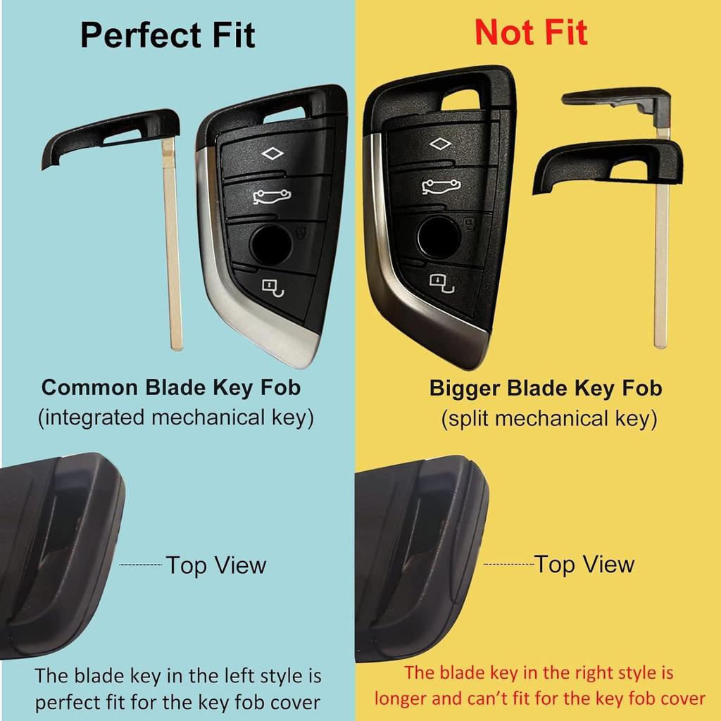 OLLEN  Leather No Screws Key Fob Cover Fit for BMW 5 6 7 Series X1 X2 X3 X5 X6 GT Series etc, Blade Shape, Brown