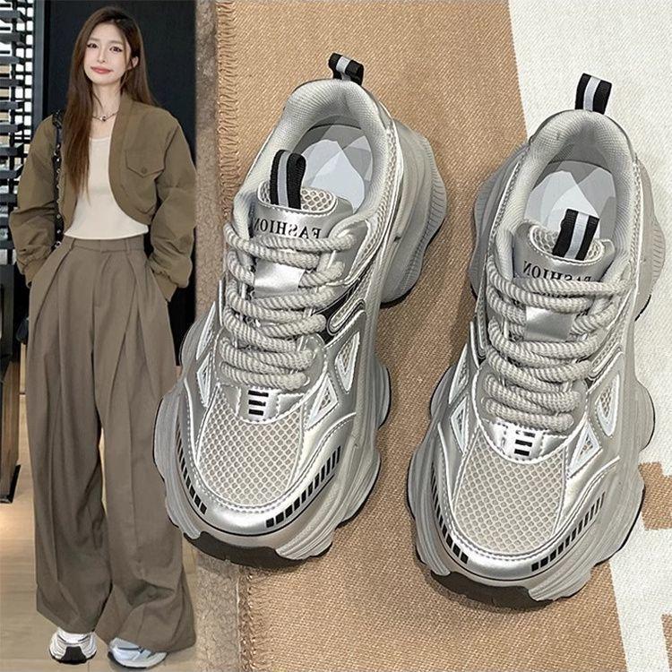 22 new thick-soled heightened mesh breathable and lightweight sports and leisure shoes ins dad shoes