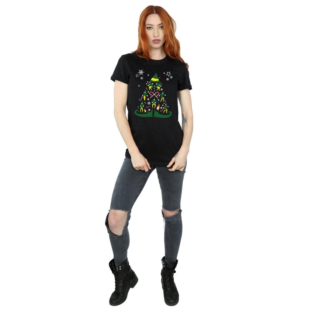 Elf T-shirt da Donna/Ragazza in Cotone Albero di Natale Stile Boyfriend