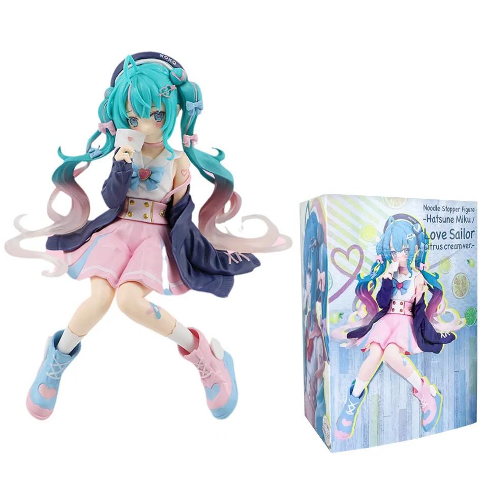 Anime Beautiful Girl Hatsune Sitting Posture Handmade Cat Hatsune Cute Miku Four Leaf Clover PVC Model Anime Birthday Gift