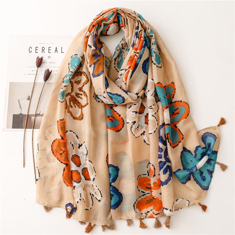 Fashion Aztec Floral Thin Tassel Viscose Shawl Scarf Lady Print Soft Pashmina Stole Wrap Snood Bufandas Muslim Hijab Sjaal