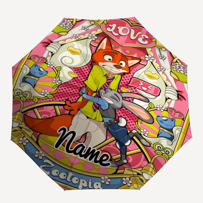 

1PC Love Zootopia Custom Name Automatic Open/Close, 8-Rib Durable Frame Compact Travel Umbrella for Men & Women D1222019