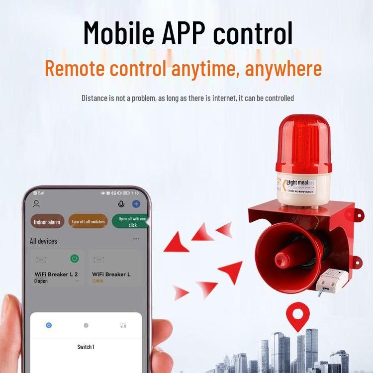 WIFI-Connected 220V Sound & Light Industrial Alarm Horn with Remote Control