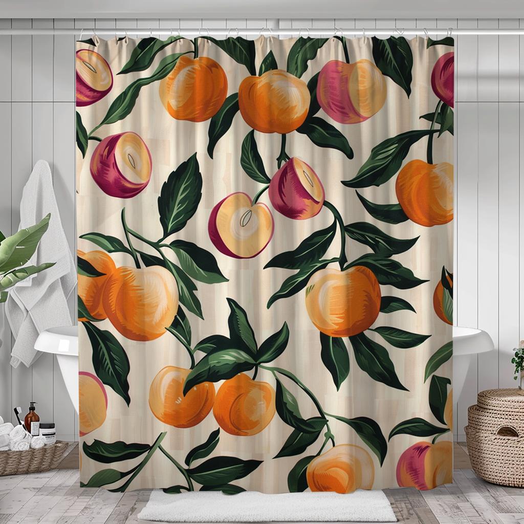 Yellow Peach Pattern Polyester Material Shower Curtain Waterproof Cloth Bathroom Thickeneded Mildew-proof  Curtain Bathroom