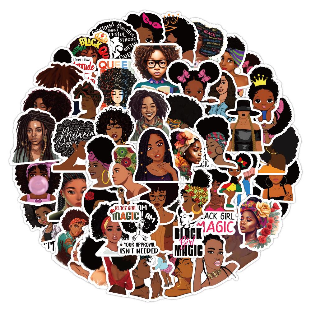 60 Sheets Black Girl Graffiti Stickers for Luggage, Computers, and Helmets