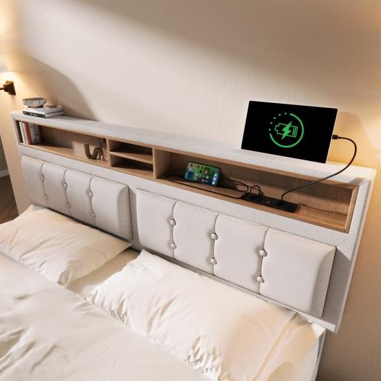 Teen Bed Double with 4 Drawers & Usb C Socket, Upholstered Person 160x200cm, Height Adjustable Headboard, Slatted Frame Made of Wood (without