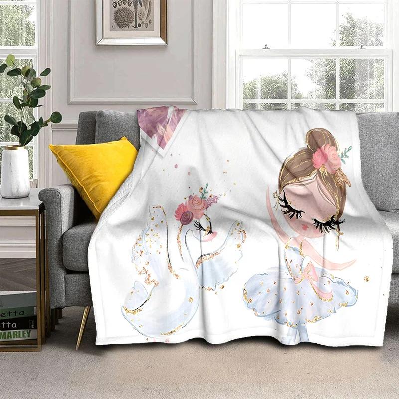 Süßes Ballettmädchen, Ballerina, Fee, Schwan, Einhorn, Cartoon, 3D-Decke, weiche Überwurfdecke für Zuhause, Schlafzimmer, Bett, Sofa, Picknick, Reisen, Kinder